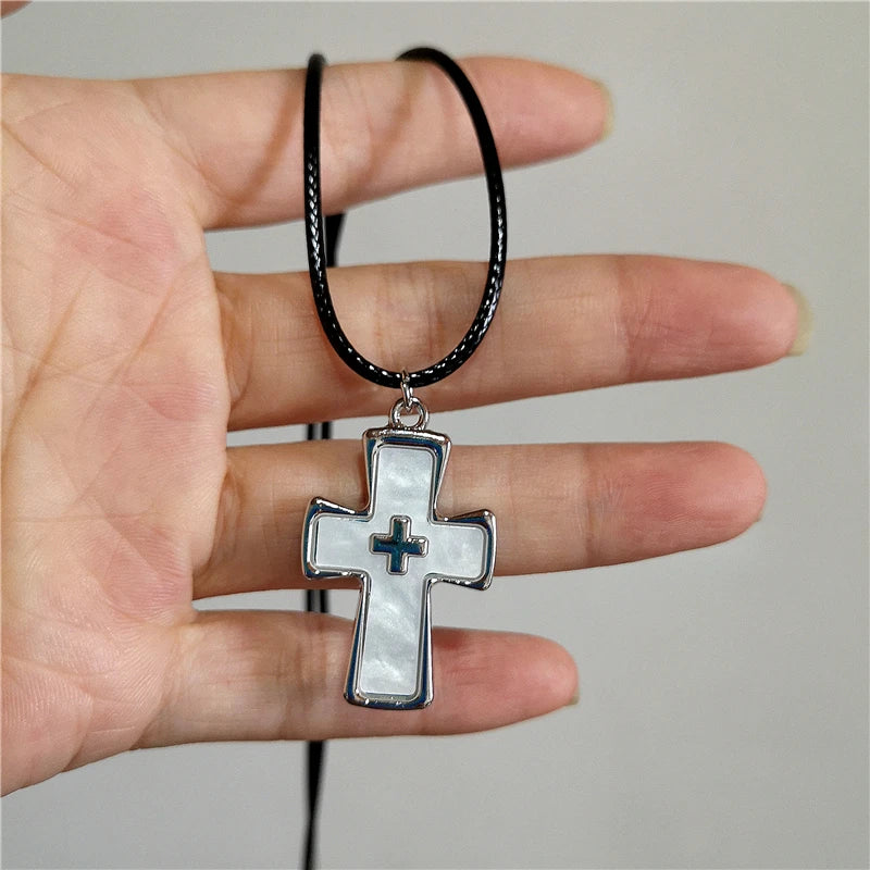 Lunivop Red Pink Large Cross Pendant Leather Choker Necklace Goth Punk Jewelry Charm Statement Women Men Y2k Accessories Halloween Gift