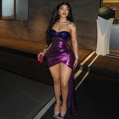 Lunivop Sexy Purple Bodycon Dresses For Women 2025 Party Night Clubwear Outfits Strapless Backless Draped Mini Dress
