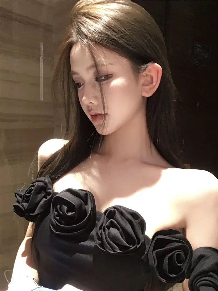 Lunivop  Sexy Camis Women Flowers Off Shoulder Slim Backless Sexy Slash Neck Crop Tank Tops Solid Female Sweet Fashion Casual
