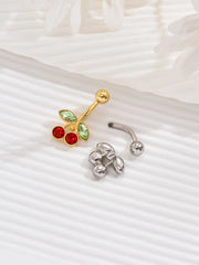 Lunivop  Cute Surgical Steel Plated Cherry Belly Button Ring for women Body Belly Piercing Fruit Navel Belly Button Rings