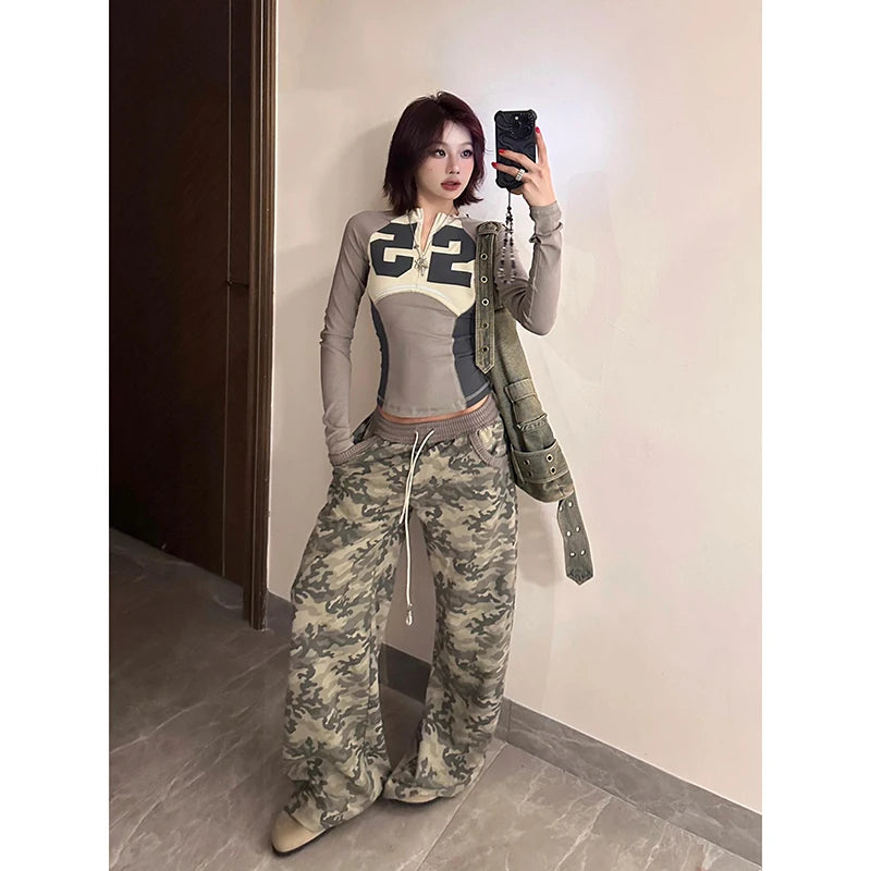 Lunivop American Style Retro Street Camouflage Overalls Women's Hip-hop Fried Street Wide-leg Casual Pants High Street Ins Tide Y2K 90s