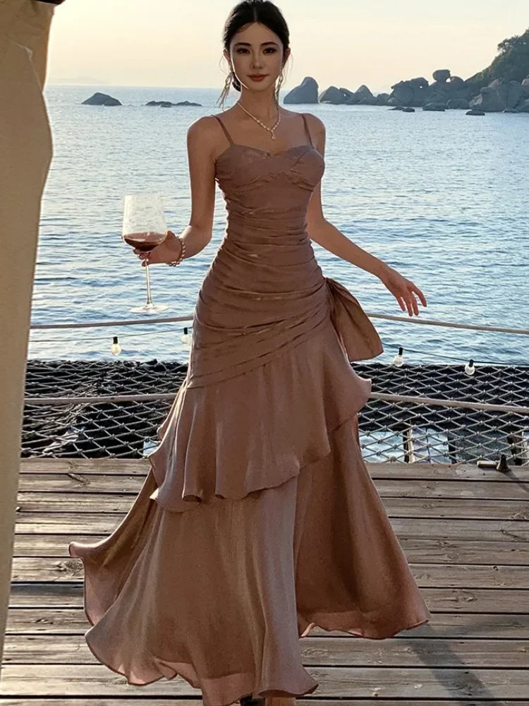 Lunivop Elegant Ruffles Party Dress for Women Sexy Spaghetti Strap Sleeveless Princess Evening Dresses Summer Holiday Beach Vestidos New