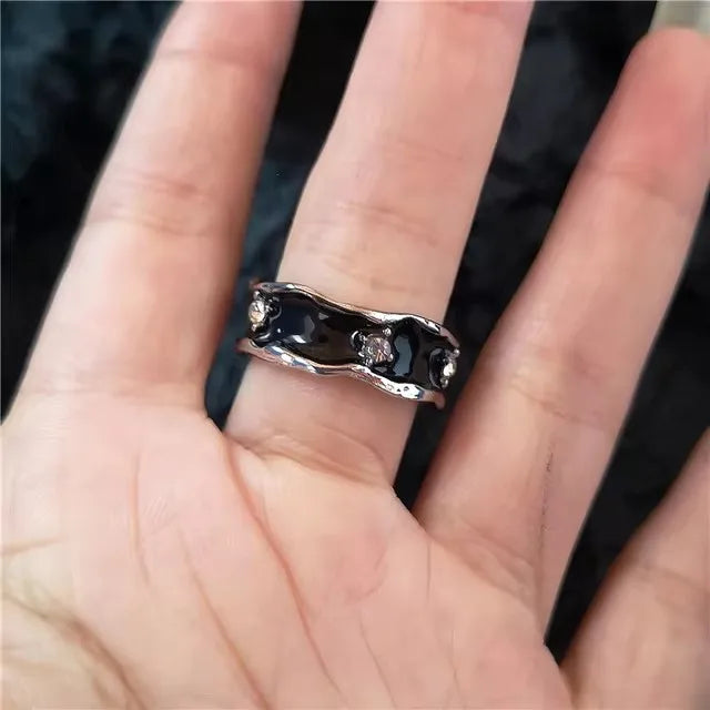 Lunivop Punk Harajuku Goth Thorns Black Silver Color Irregular Heart Cross Open Ring For Women Men Lover Vintage 90s Y2K Grunge Jewely