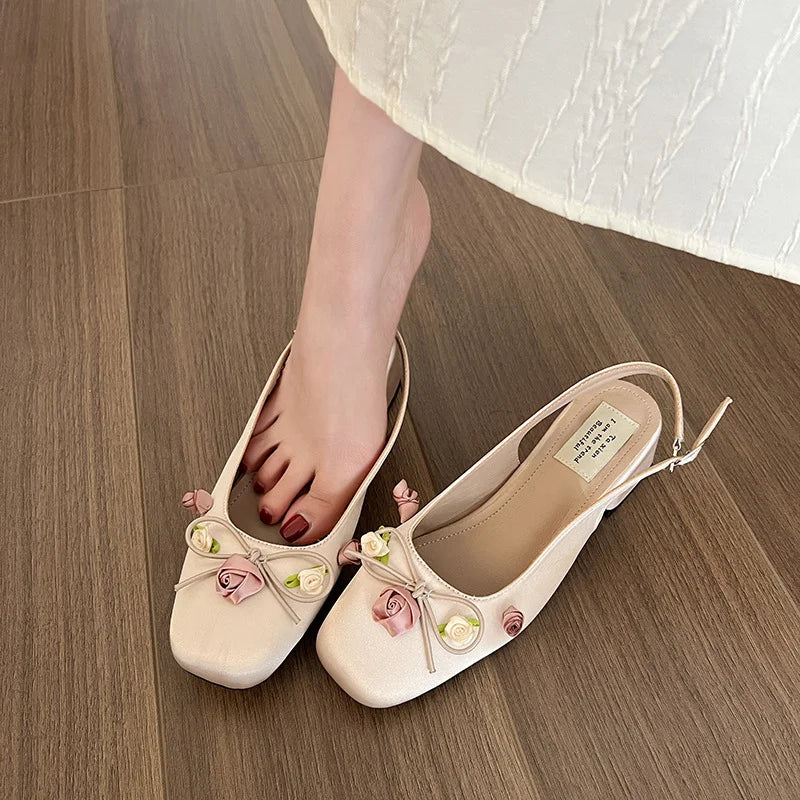 Lunivop Medium Heeled Mary Jane Single Shoes New Women Shoes Fashion Elegant Flower Bow Pumps Square Toe Thick Heeled Ballet Shoes