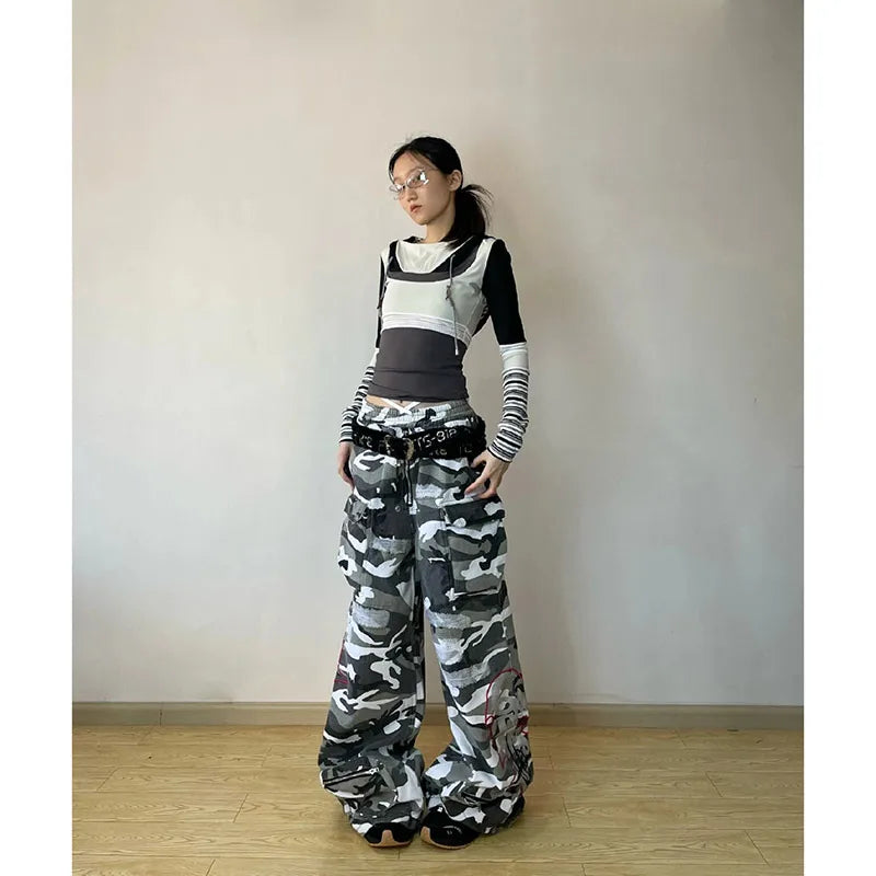 Lunivop Women Camouflage Cargo Pants Y2k Retro Fashion Streetwear High Waist Baggy Trousers Harajuku Casual Wide Leg Pants Clothes