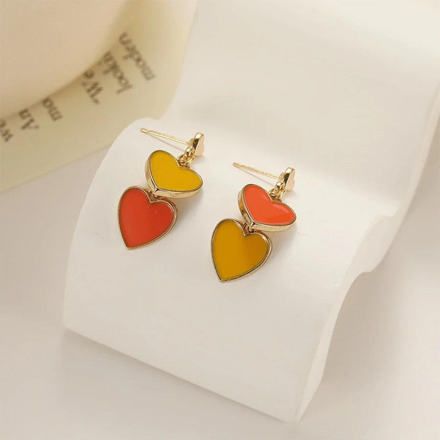 Lunivop Fashion Simple Asymmetric Color Matching Heart Earrings for Women Needle Studs Sweet Elegant Party Gifts