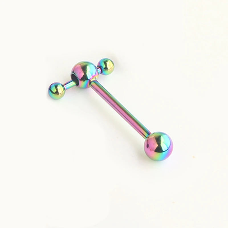 Lunivop Hollow Ball Hammer Tongue Rings for Women Men Gold Color Piercing Tongue Studs Stainless Steel Punk Body Jewelry Wholesale Gift