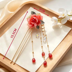 Lunivop  Flower Hair Stick For Women Elegant Waterdrop Shaped Tassel Hair Stick Cheongsam Hair Accessories Gift