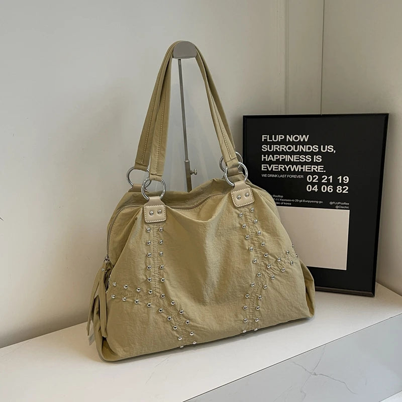 Lunivop   Faionable Nylon Rivet Underarm Tote Bag Women's Large oulder Bag Commuter Bag Sli Autumn Trend Youth Pure Color Bag