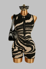 Lunivop  Women Fashion Color Patchwork Striped Knitted Playsuits Polo-neck Sleeveless Zipper Skinny Casual Rompers Streetwear Overalls
