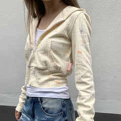 Lunivop  Sweet Floral Print Hoodie Sweatshirts Autumn New Slim Fit Tops Mujer Y2k Grunge Long Sleeve Zipper Cardigan Jackets
