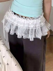 Lunivop  Lovely Heavy Mesh Streetwear Trendy Skirt French Style Lace Fold Through Fart Curtain Falda All-match Korea Lace Up Mujer