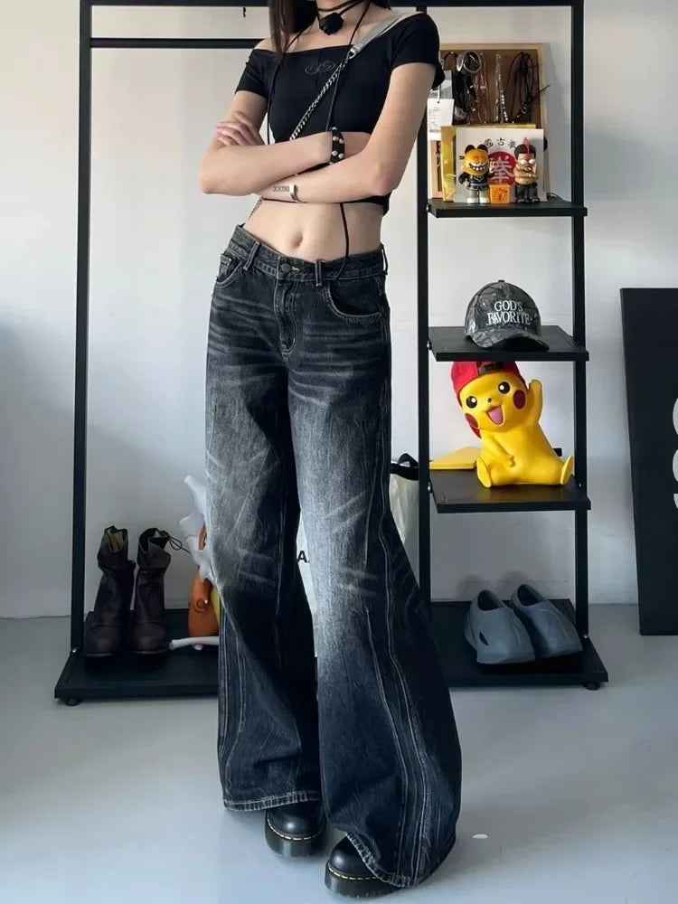 Lunivop Grunge Y2k Black Jeans Women Baggy Vintage High Street Oversized Denim Trousers Gothic Gyaru 2000s Acubi Fashion Jeans