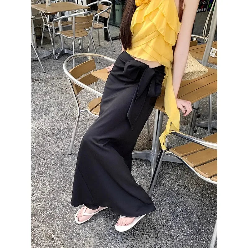 Lunivop Streetwear Contrast Color Plaid Casual Mid-length Skirt Women Summer New High Waist Pleated Lace Up Loose A-line Skirt