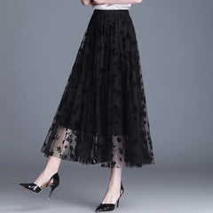 Lunivop  Summer New Medium and long styles Half Petticoat Female Elastic Waist Large Swing Gauze Skirt 68-80CM