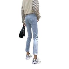 Lunivop  Light Wash High Waist Loose Women's Jeans Spring Autumn New Style Korean Version Slimming Nine Tube Straight Leg Pants
