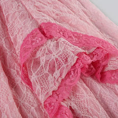 Lunivop  Y2K Sweet Pink Lace Irregular Split Skirt Streetwear Contrast Aesthetic Stylish Flowy Long Skirts Cute Outfits Summer