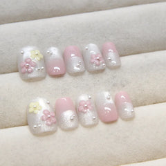 Lunivop  24pcs Short Fake Press on Acrylic Nails for Gluing Ready Sweet 3d Floral Nail Tips Cat Eye Summer Aesthetic False Finger Nails