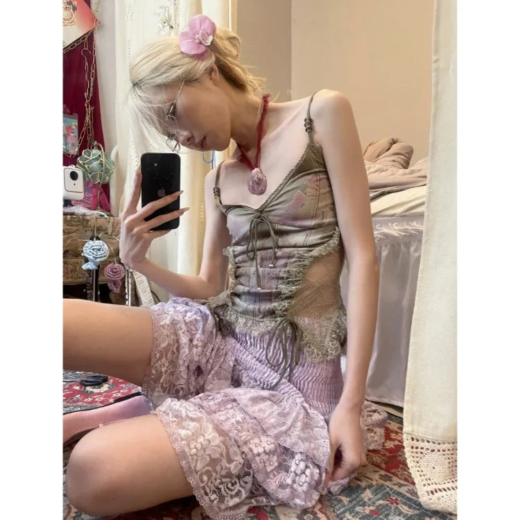 Lunivop  Elegant Heavy Lace Patchwork Tank Top Fashion Print Slim Fit Sexy Crop Top Women 2025 Summer New Sleeveles Amisole Vest