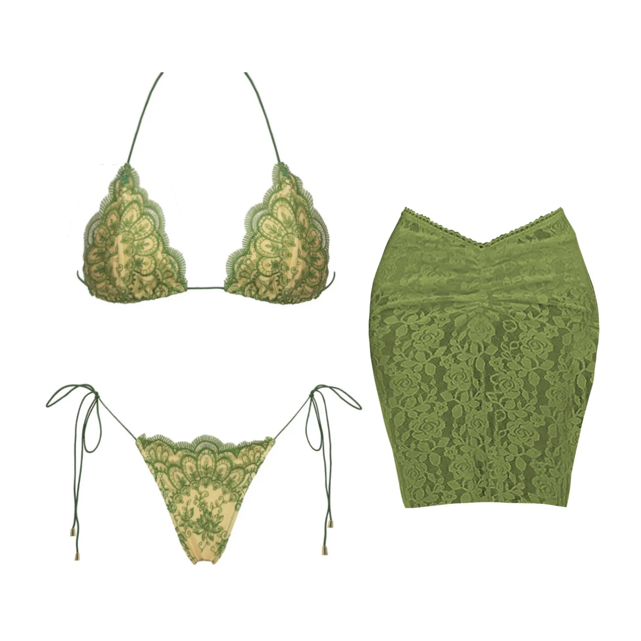 Lunivop   3Pcs Lace Bikini Set Sexy Women Swimsuit Push Up Swimwear 2025 Bandeau Biquini Female Micro Bathing Suit Beach Outfit Mini Skirt