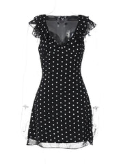 Lunivop  Sexy Mesh Patchwork Mini Dress Female Sleeveless V-Neck Contrast High Waist Slim Party Dress For Women Summer Y2k Dress