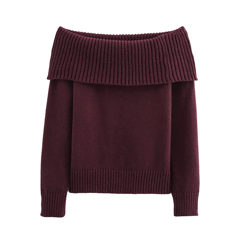 Lunivop Elegant Knitting Off Shoulder Pullover Women Slimming Fit Solid Long Sleeved Sweaters Lady Spring Autumn Chic High Street Tops