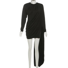 Lunivop  Ruched Ribbon Bodycon Mini Dress Women O Neck Long Sleeve Elegant Slim Banquet Party Robe Casual Streetwear Outfits Evening Gown