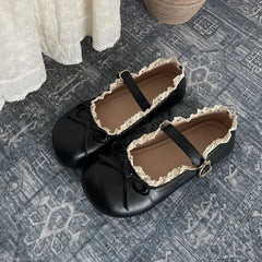 Lunivop  Women's Flat Shoes Vintage Round Toe Elegant Bow Lace Ruffled  Ballet Shallow Flats Fashion Comfortable Soft Mary Jane Shoes