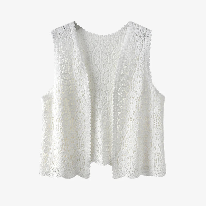 Lunivop Women's Open Front Crochet Vest  Boho Chic Embroidery Lace Lightweight Openwork Sweater Vest Top Summer Vacation Beach Outfit
