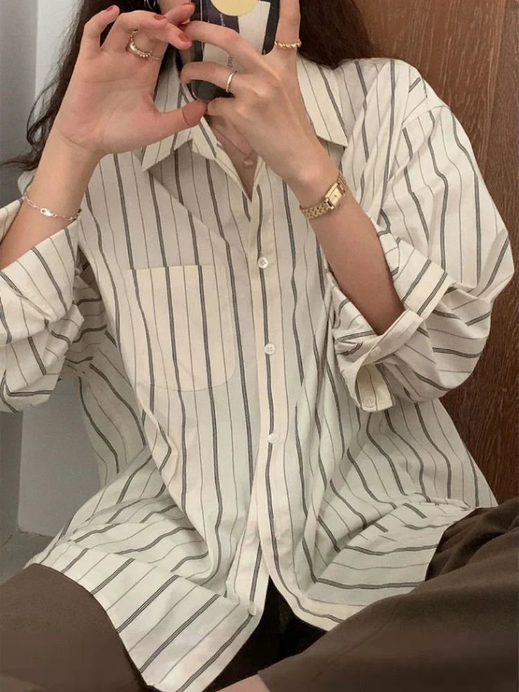 Lunivop Striped Women Shirts Spring Long Sleeve  Women Shirts Loose Button Up Chic Ladies Shirt Fashion Korean Casual Female Tops
