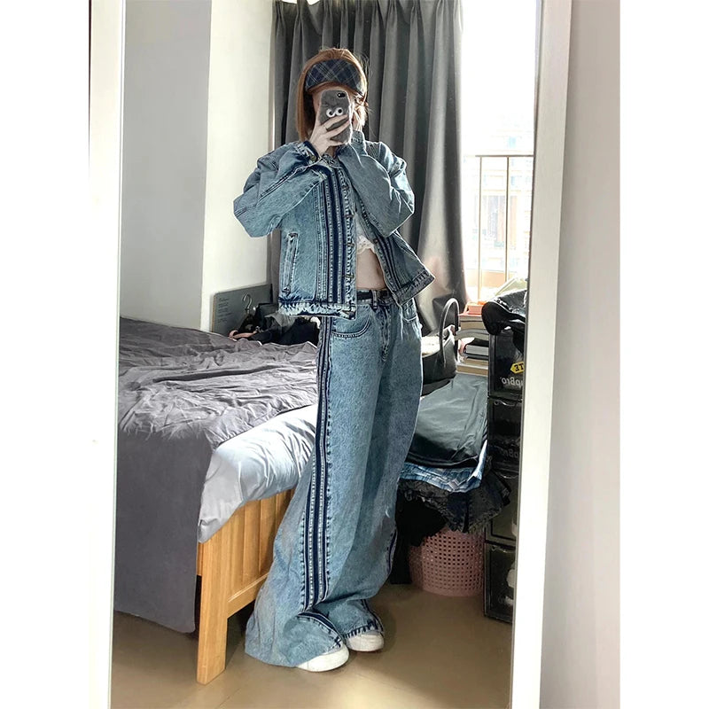 Lunivop Spring Women's Harajuku Cotton Denim Trousers Y2K High Waist Streetwear 90S Baggy Jeans Cozy Wide Leg Pants American Retro