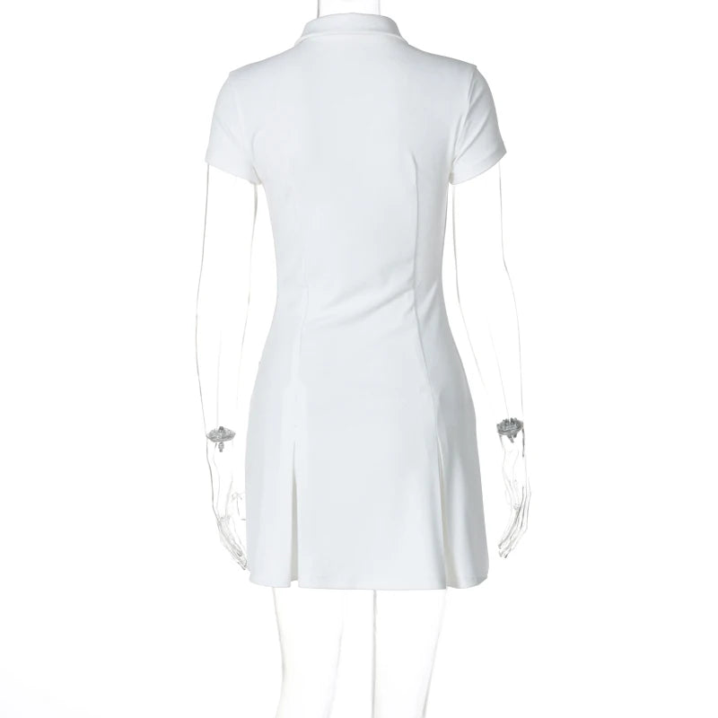 Lunivop Solid Elegant Turn Down Collar Short Sleeve Mini Short Women'S Dresses Fashion Summer Dresses 2024 Casual Y2K Streetwear