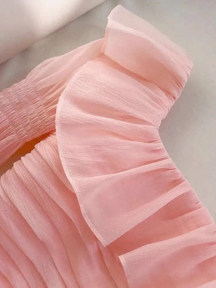 Lunivop Solid Ruffled Design Women's Dresses Slash Collar High Waist Long Sleeve Elegant Dress Female Autumn 2025 New