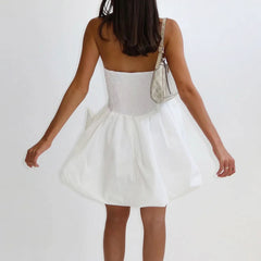 Lunivop  Women's Strapless Puffy Mini Dress Summer Backless Bubble A Line Dress Casual Party Cocktail Short Dress with Pocket