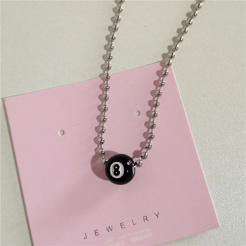 Lunivop Kpop Fashion Vintage Black 8 Billiard Ball Pendant Beads Necklace For Women Men Hip Pop Punk Grunge Jewelry Y2k 90s Accessories