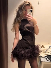 Lunivop  Fashion Y2K Patchwork Mesh Mini Dress For Women Elegant Sleeveless O-neck Chic Evening Short Dress Female Chic Party Vestidos
