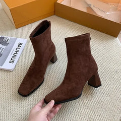 Lunivop Vintage Square Toe Women Ankle Boots Fashion Back Zipper Short Booties Autumn Winter Ladies Elegant Office Thick Heels Shoes