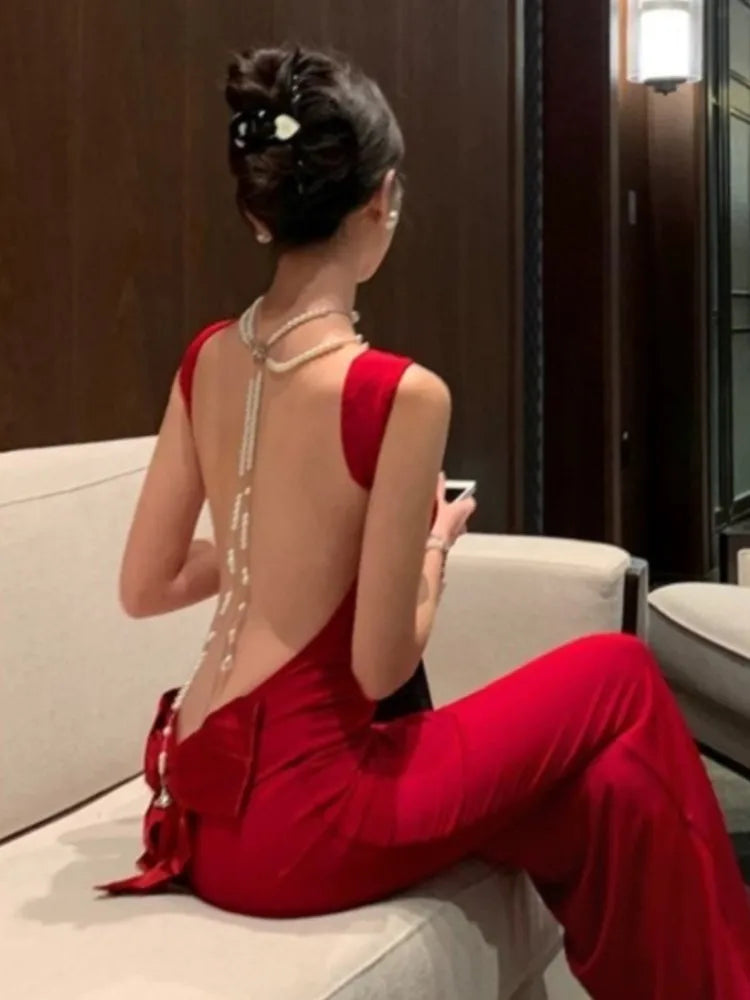 Lunivop  Sexy Halter Spaghetti Lady Long Dresses Women's Elegant Solid Maxi Dress  Bowknot Lace-up Girl Backless Female Party New