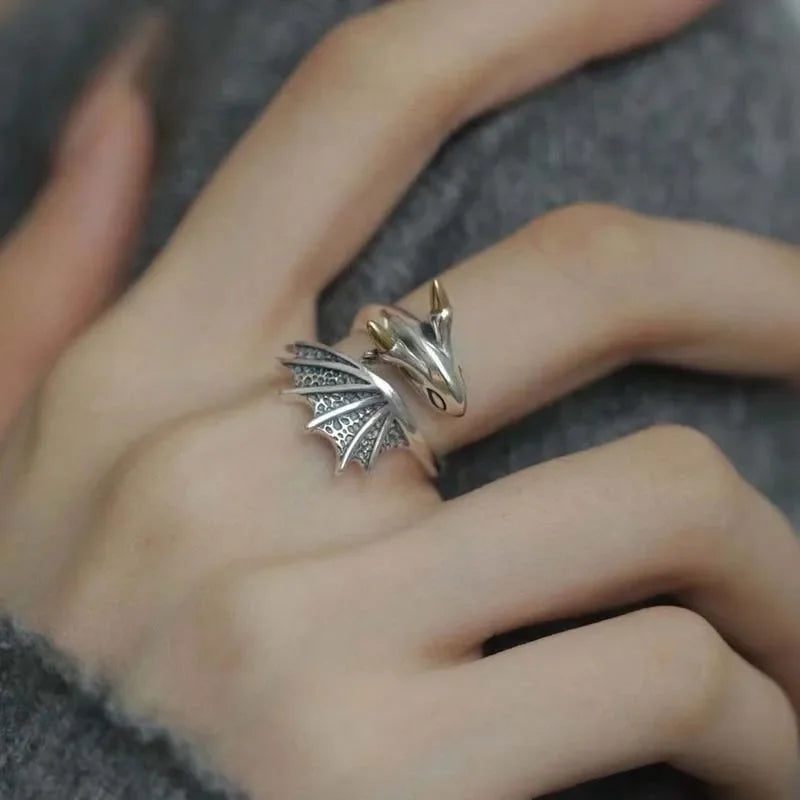 Lunivop  Vintage Little Flying Dragon Cuff Finger Rings For Women Men Fashion Open Adjustable Handmade Couple Ring Jewelry