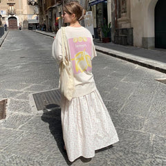 Lunivop Vintage Floral Long Skirts Women Sweet Elegant High Waist Skirt Japanese Style Harajuku Fashion A-line Skirt Streetwear