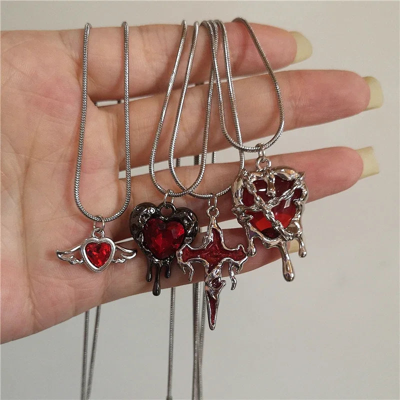 Lunivop Gothic Punk Red Irregular Heart Cross Pendant Charm Choker Necklace For Women Egirl Men Y2K EMO Aesthetic Vintage Grunge Jewelry