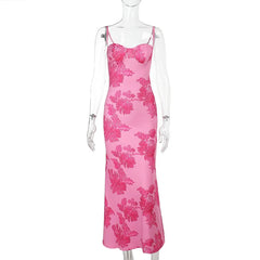 Lunivop  Elegant Printed Fashion Halter Dresses For Women Slim Patchwork Spaghetti Holiday Summer Maxi Dress Female Long Dress