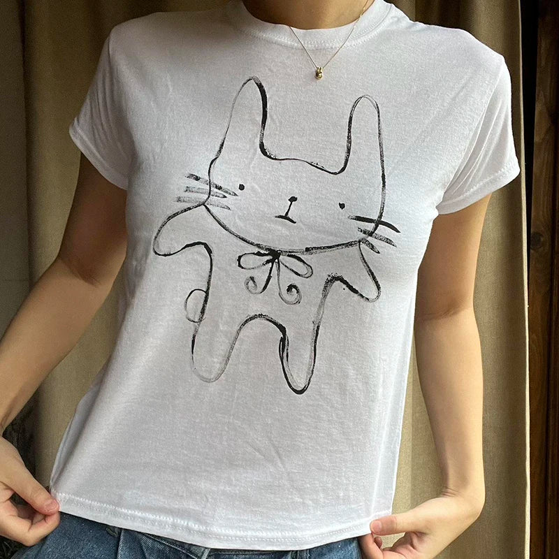 Lunivop Punk Letter Print Cute Crop Tops Y2k Clothes Vintage Women's Streetwear T-Shirts Gothic Grunge Emo Girls Aesthetic Slim Baby Tee