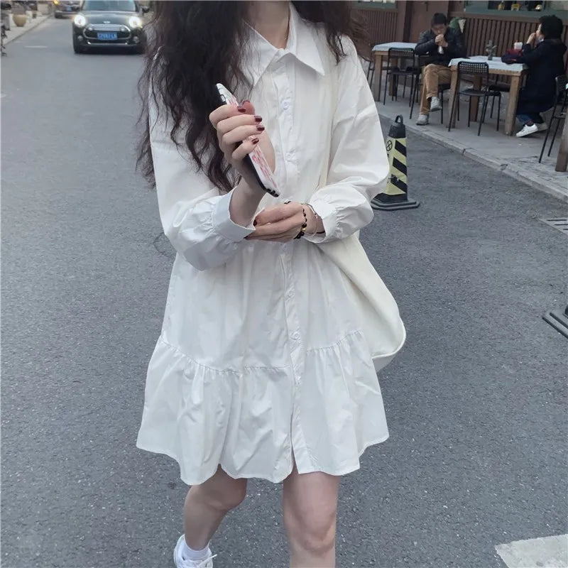 Lunivop  Spring Gentle Small Design Sense Unique irt Dr White A-Line  Dr Commute Loose Waist Long Sve  Collar