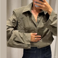 Lunivop  New Autumn Plaid Print Lapel Collar Long Sleeve Shirt for Women With Pad Shoulder Single-breasted Busttons Loose Blouse Tops