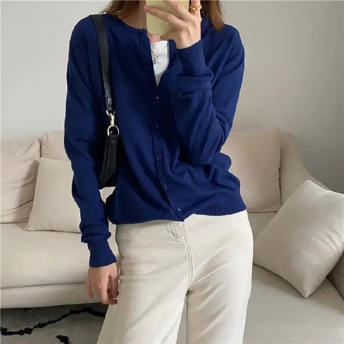 Lunivop Knitted Sweater Cardigan Loose-fit Warm Jacket Inner Wear Outer Korean Style Stylish Women's Top Core-spun Yarn