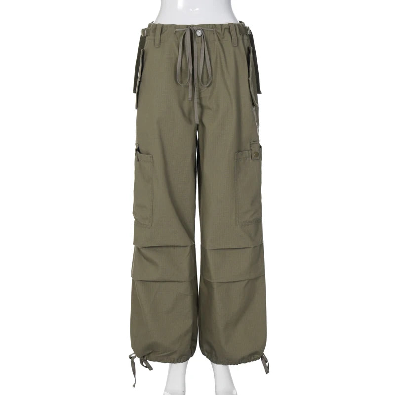 Lunivop  Loose Casual Pocket Lace Up Cargo Pants Streetwear Wide Leggings Autumn Winter Fashion Trousers High Waist Women Pants