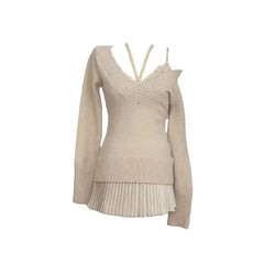 Lunivop  Gray Knitted Camisole Tops Y2k Korean Lace Patchwork Women's Pullover Grey Sweater Jumpers Knitwear Sueters