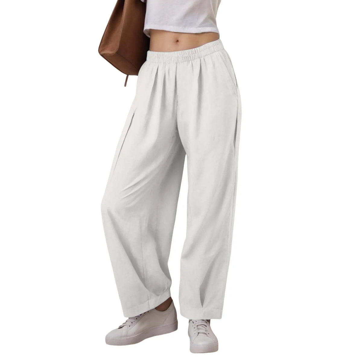 Lunivop  Comfy Womens Linen Pants Elastic High Waist Pure Color Pants With Pockets Casual Loose Wide Leg Oversize Trousers