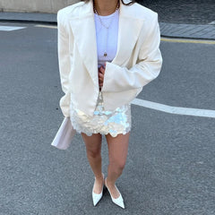 Lunivop  Iridescent Paillette Sequin Mini Skirt High-Waisted Flared A-Line Summer Fashion Chic Mermaid Women Beach Y2K Sweet Skirt